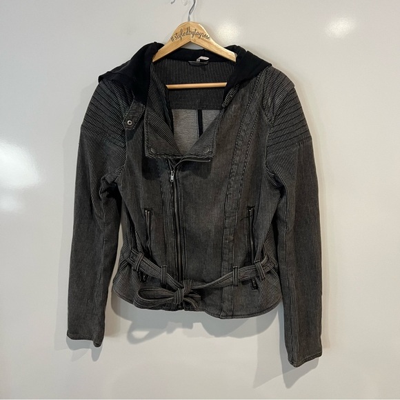 Free People Railroad Stripe Knit Hooded Moto Jacket - Picture 4 of 8